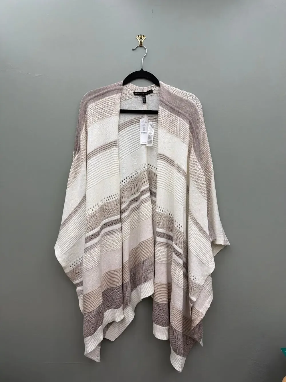 NWT White House Black Market Mixed Texture Ruana Poncho Neutral M/L